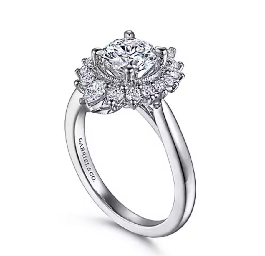 Heidi - 14K White Gold Fancy Halo Round Diamond Engagement Ring