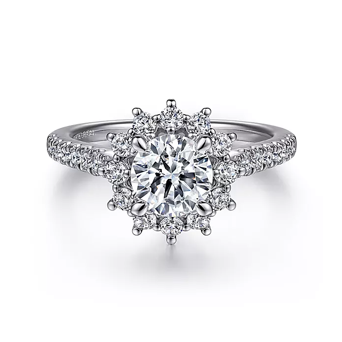 Hibiscus - 14K White Gold Fancy Halo Round Diamond Engagement Ring