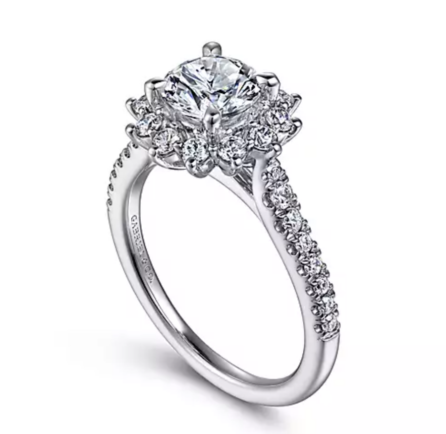 Hibiscus - 14K White Gold Fancy Halo Round Diamond Engagement Ring