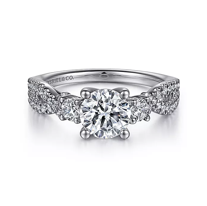 Hudson - 14K White Gold Round Three Stone Diamond Engagement Ring