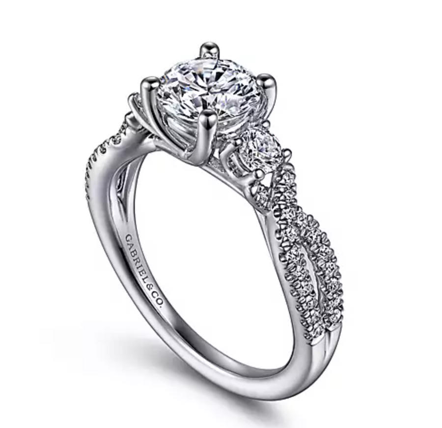 Hudson - 14K White Gold Round Three Stone Diamond Engagement Ring