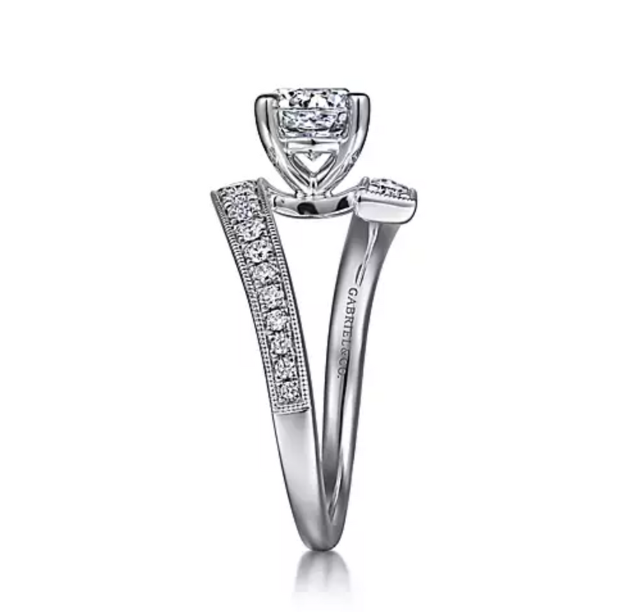 Iris - 14K White Gold Bypass Round Diamond Engagement Ring