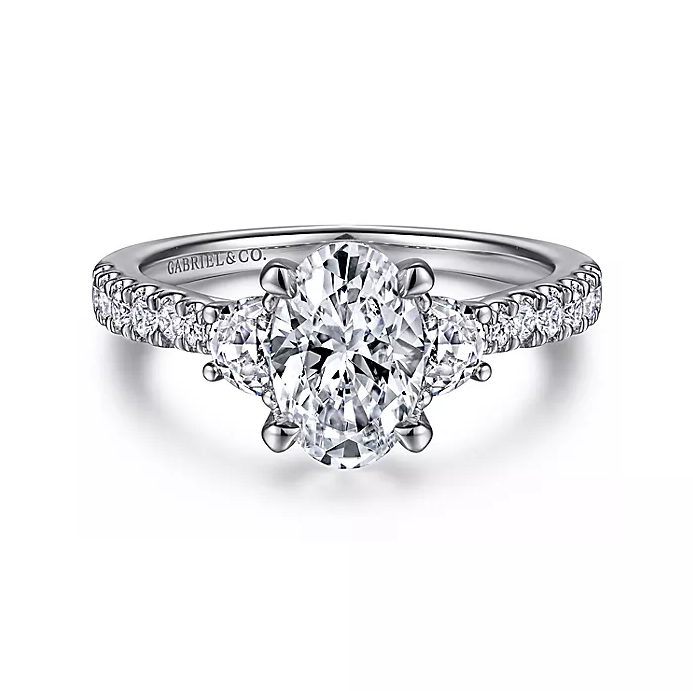 Isabel - 14K White Gold Oval Three Stone Diamond Engagement Ring