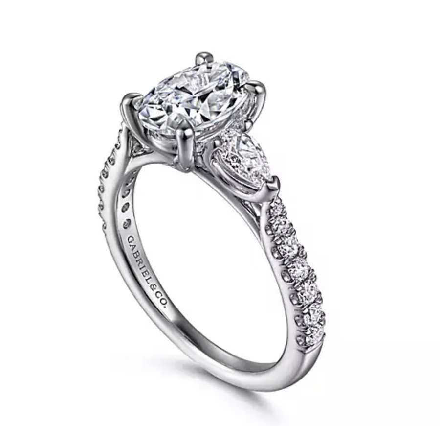 Isadora - 14K White Gold Oval Three Stone Diamond Engagement Ring