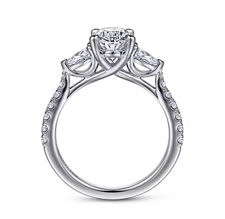 Isadora - 14K White Gold Oval Three Stone Diamond Engagement Ring