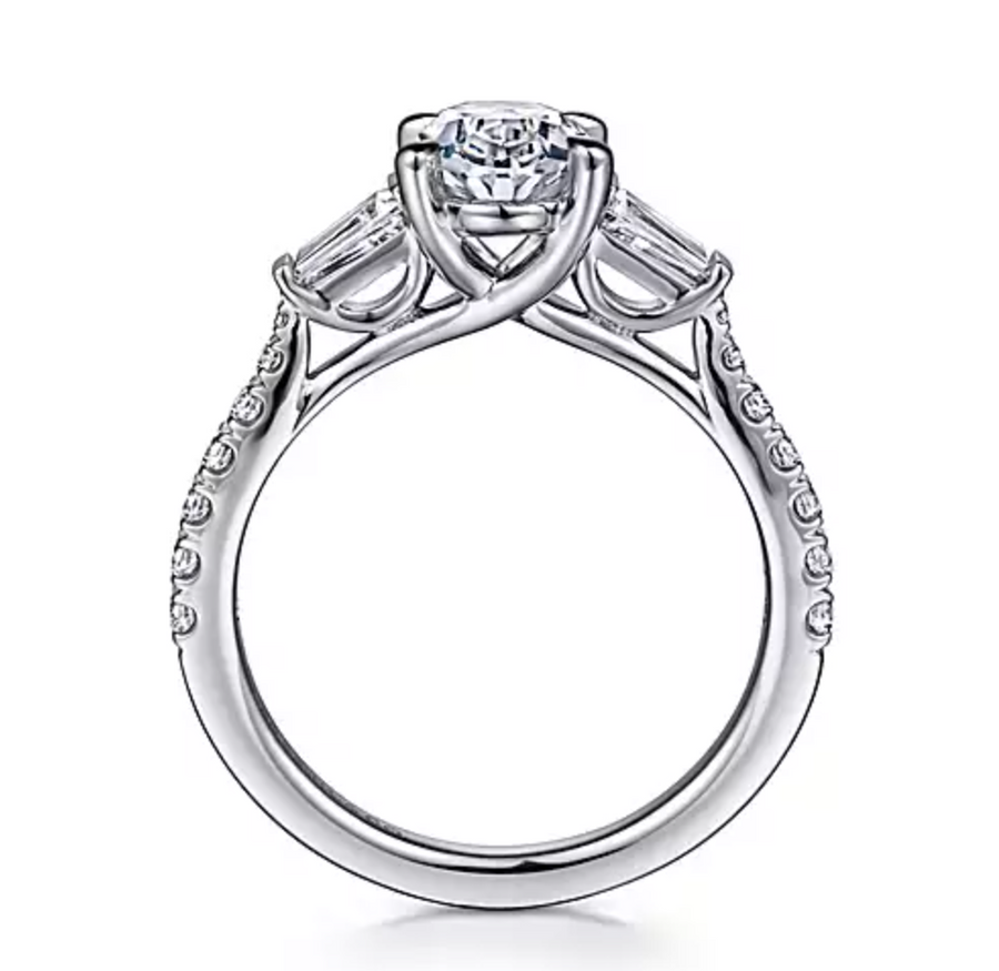 Iva - 14K White Gold Oval Three Stone Diamond Engagement Ring