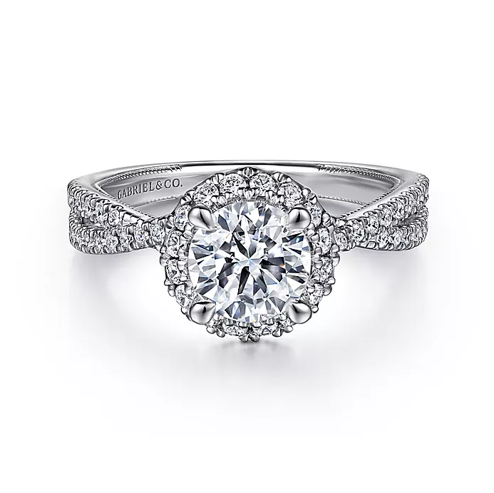 Ivy - 14K White Gold Round Halo Diamond Engagement Ring