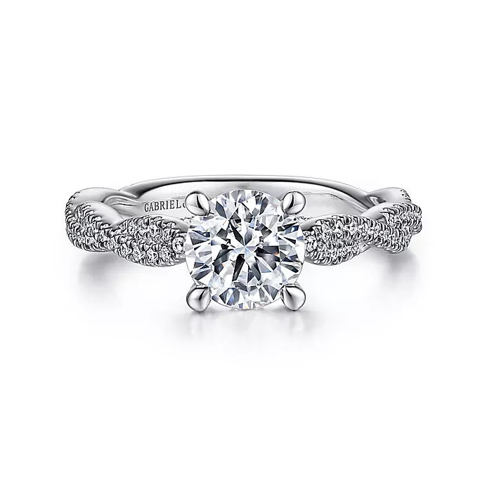 Janet - 14K White Gold Twisted Round Diamond Engagement Ring