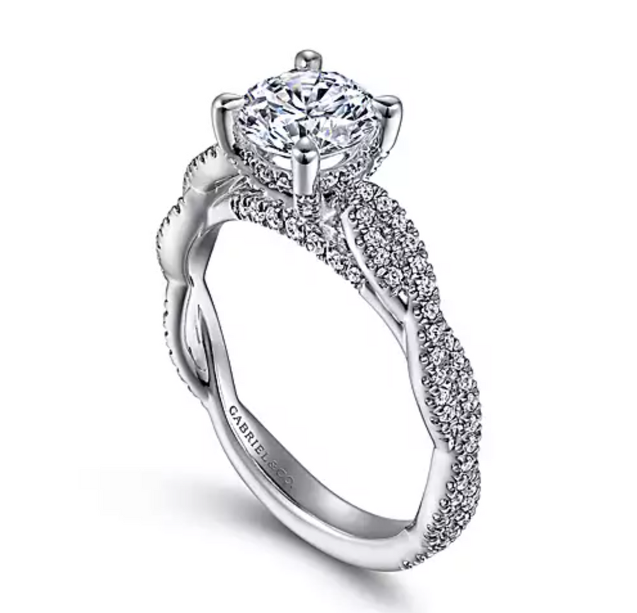Janet - 14K White Gold Twisted Round Diamond Engagement Ring