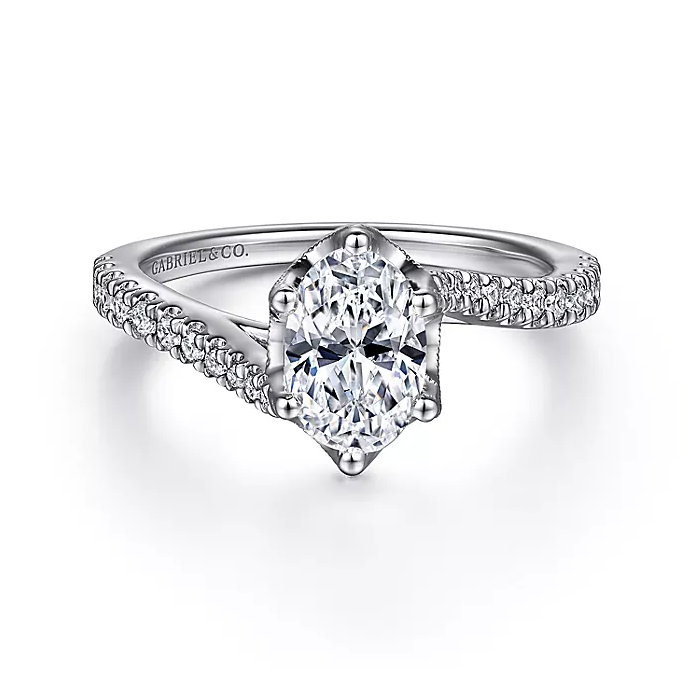 Janine - 14K White Gold Bypass Oval Diamond Engagement Ring