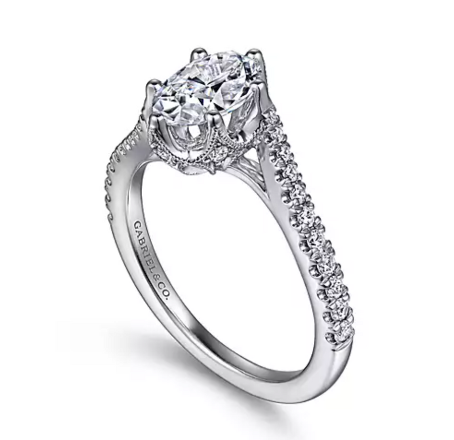 Janine - 14K White Gold Bypass Oval Diamond Engagement Ring