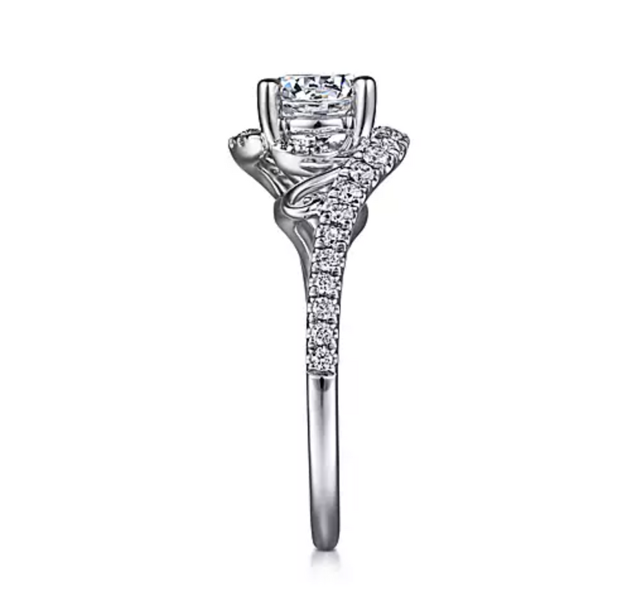 Justine - 14K White Gold Bypass Round Diamond Engagement Ring
