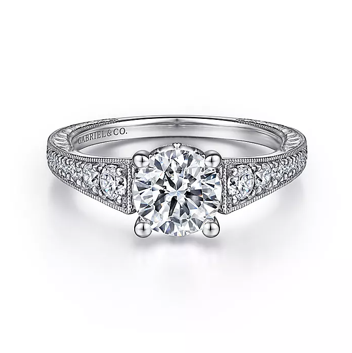 Kathryn - Vintage Inspired 14K White Gold Round Diamond Engagement Ring
