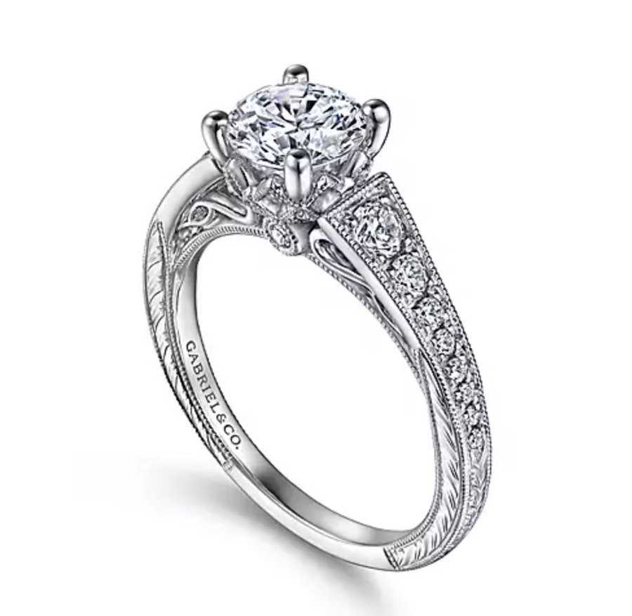 Kathryn - Vintage Inspired 14K White Gold Round Diamond Engagement Ring