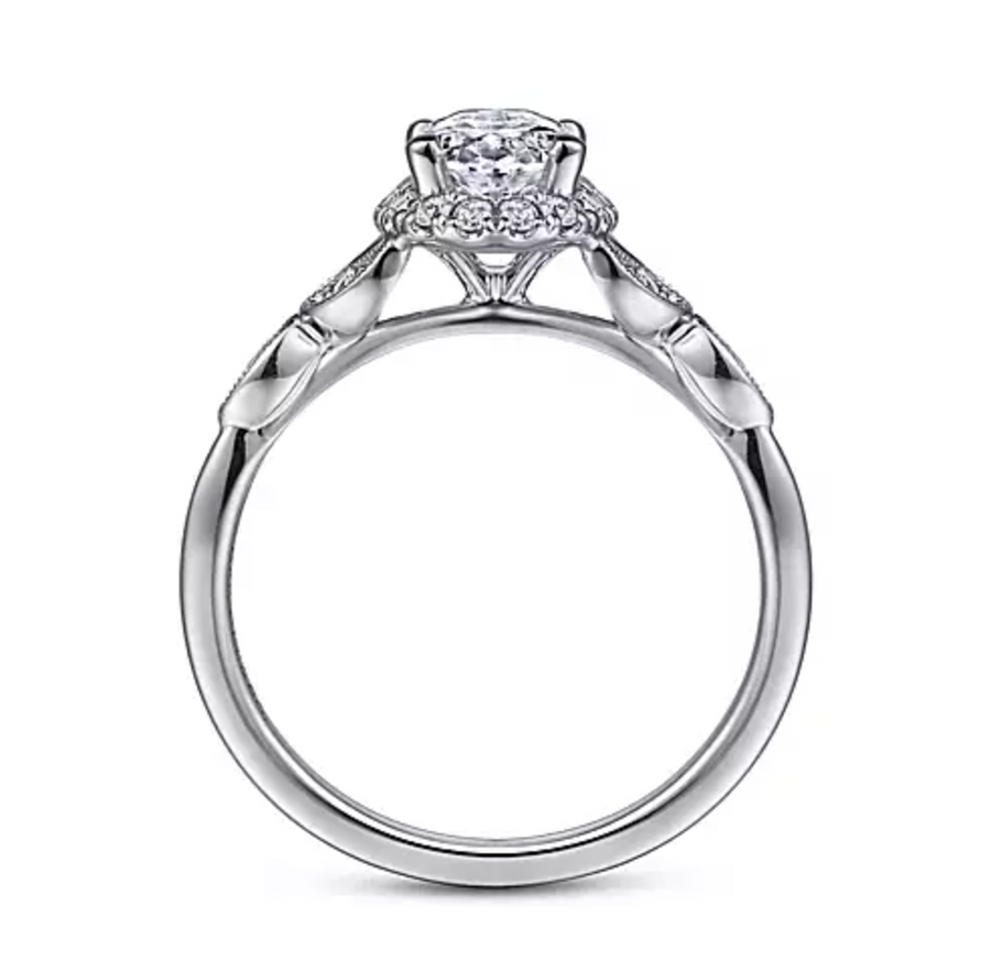 Katriane - Vintage Inspired 14K White Gold Oval Halo Diamond Engagement Ring