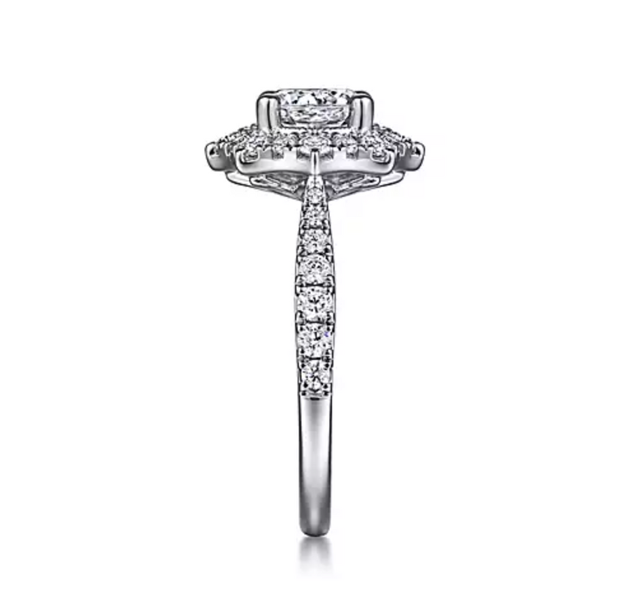 Kimberly - Vintage Inspired 14K White Gold Fancy Halo Round Diamond Engagement Ring