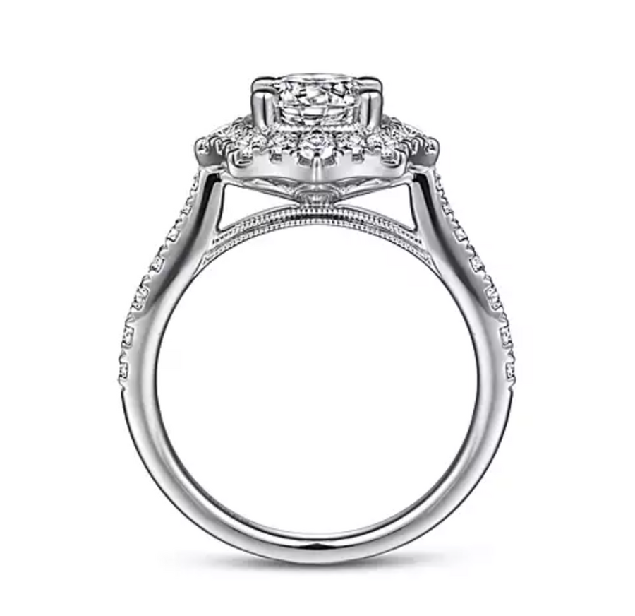 Kimberly - Vintage Inspired 14K White Gold Fancy Halo Round Diamond Engagement Ring