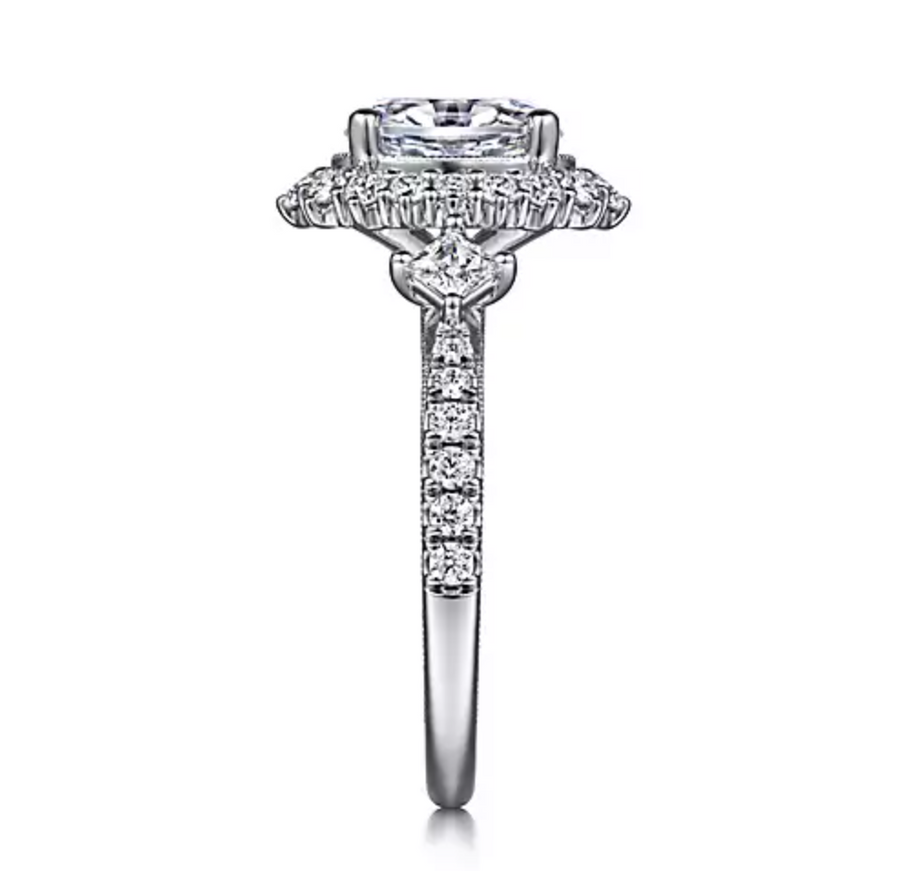 Kinsley - Vintage Inspired 14K White Gold Fancy Halo Oval Diamond Engagement Ring