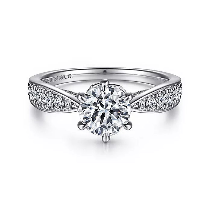 Kristine - Vintage Inspired 14K White Gold Round Diamond Engagement Ring