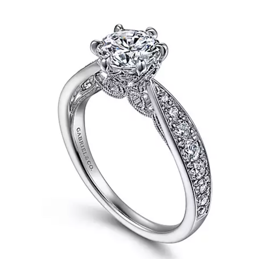 Kristine - Vintage Inspired 14K White Gold Round Diamond Engagement Ring