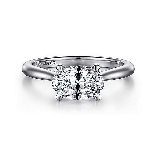 Larissa - 14K White Gold Horizontal Oval Solitaire Engagement Ring