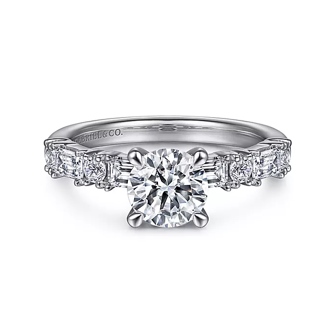 Leanna - 14K White Gold Baguette and Round Diamond Engagement Ring
