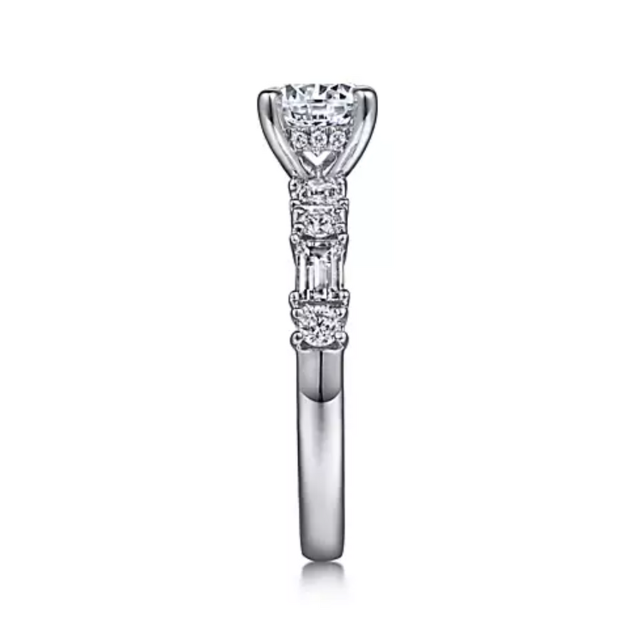 Leanna - 14K White Gold Baguette and Round Diamond Engagement Ring