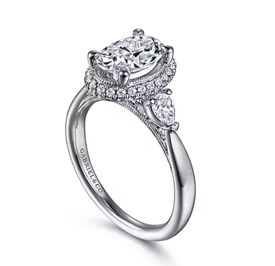 Leila - 14K White Gold Oval Halo Diamond Engagement Ring