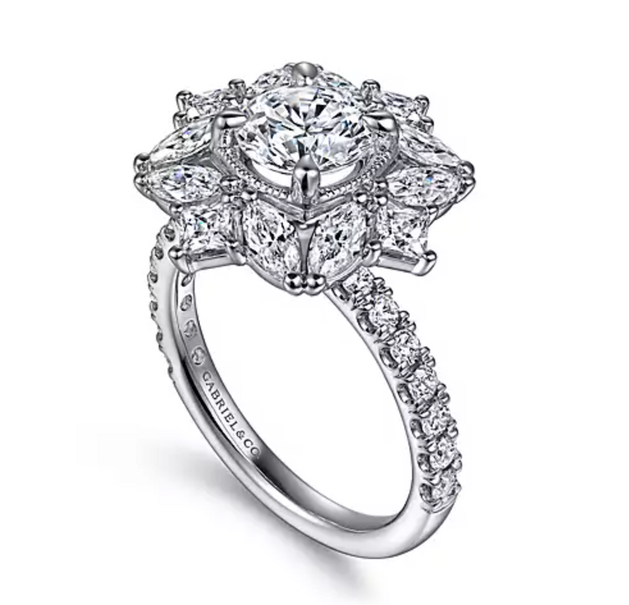 Lillian - 14K White Gold Fancy Halo Round Diamond Engagement Ring