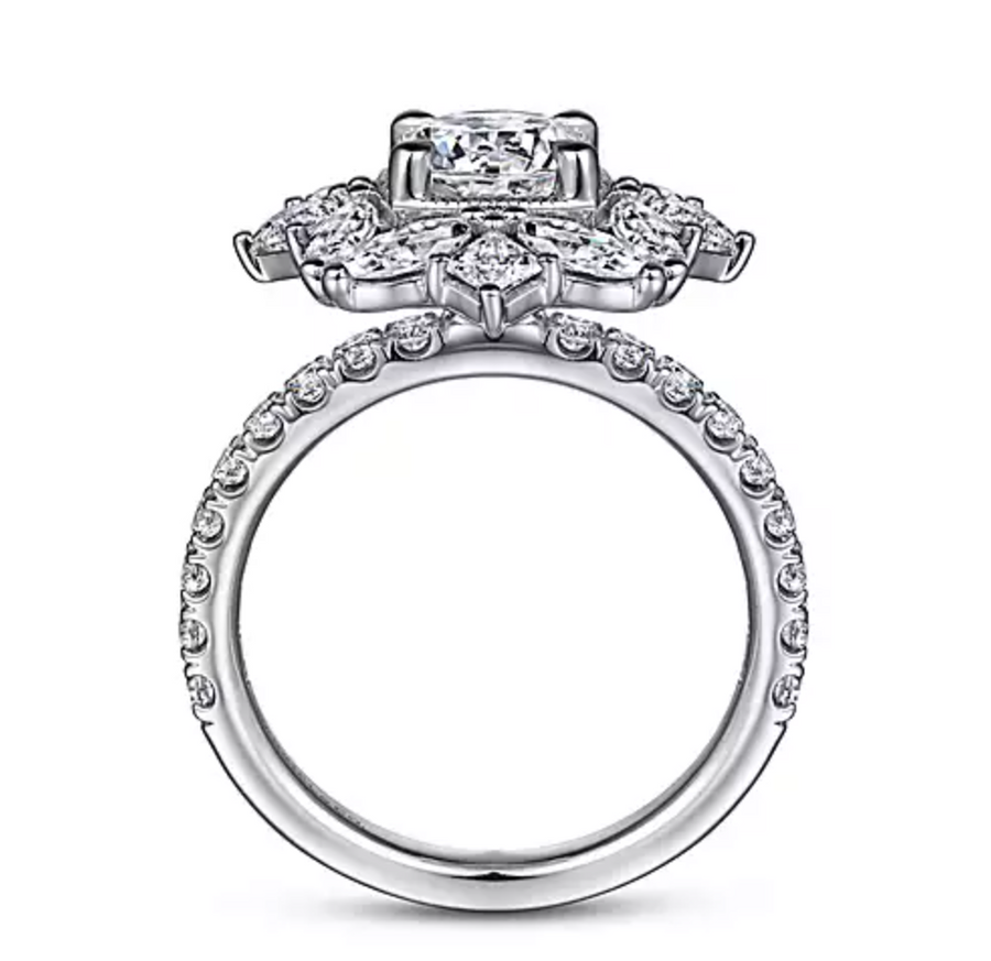 Lillian - 14K White Gold Fancy Halo Round Diamond Engagement Ring