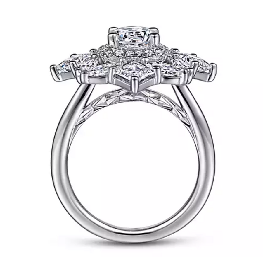 Lincoln - 14K White Gold Fancy halo Round Diamond Engagement Ring