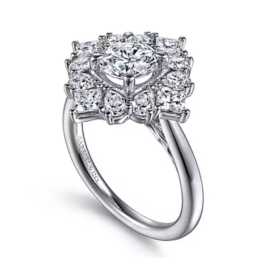 Liv - 14K White Gold Fancy Halo Round Diamond Engagement Ring
