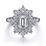 Lois - 14K White Gold Fancy Halo Emerald Cut Diamond Engagement Ring