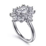 Lois - 14K White Gold Fancy Halo Emerald Cut Diamond Engagement Ring