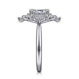 Lois - 14K White Gold Fancy Halo Emerald Cut Diamond Engagement Ring