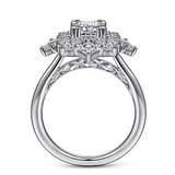 Lois - 14K White Gold Fancy Halo Emerald Cut Diamond Engagement Ring