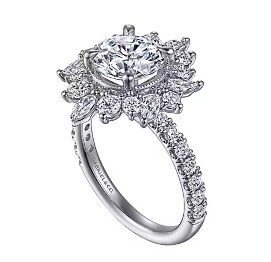 Lorelai - 14K White Gold Fancy Halo Round Diamond Engagement Ring