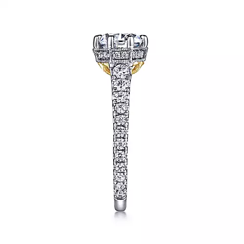 Loretta - Vintage Inspired 14K White-Yellow Gold Round Diamond Engagement Ring
