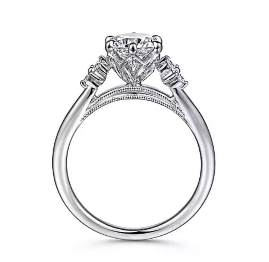 Louise - 14K White Gold Three Stone Cluster Round Diamond Engagement Ring
