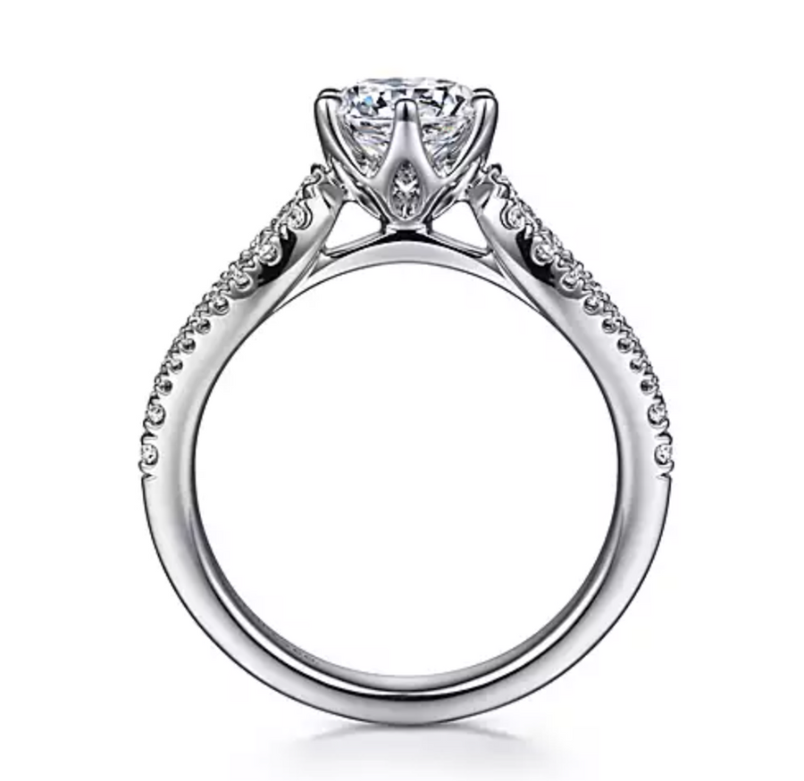 Carin - 14K White Gold Split Shank Round Diamond Engagement Ring