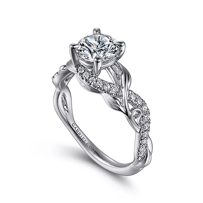 Camelia - 14K White Gold Floral Round Diamond Engagement Ring