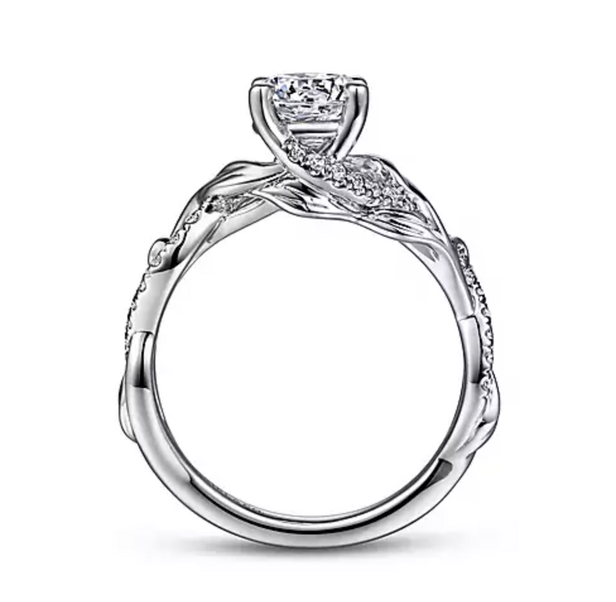 Camelia - 14K White Gold Floral Round Diamond Engagement Ring