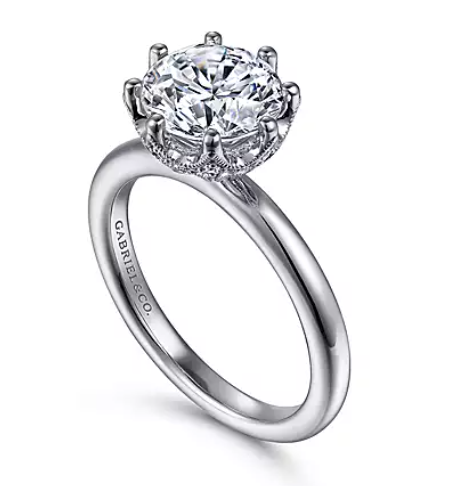 Liona - 14K White Gold Round Solitaire Diamond Engagement Ring