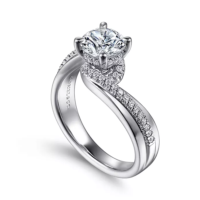 Furay - 14K White Gold Bypass Round Diamond Engagement Ring