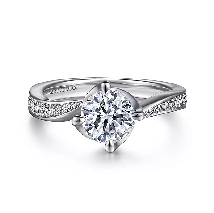 Ann - 14K White Gold Bypass Round Diamond Engagement Ring