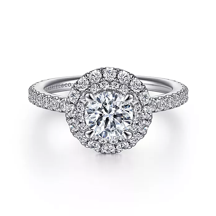 Camella - 14K White Gold Round Double Halo Diamond Engagement Ring