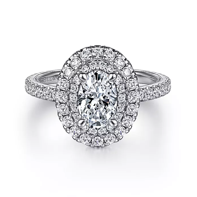 Sonay - 14K White Gold Oval Double Halo Diamond Engagement Ring