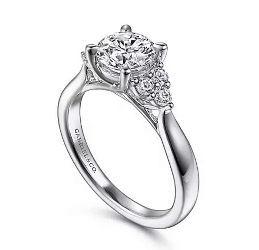 Melia - 14K White Gold Three Stone Cluster Diamond Engagement Ring