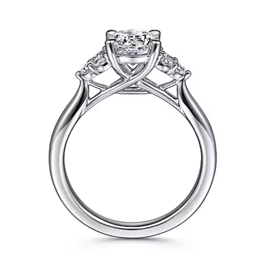 Melia - 14K White Gold Three Stone Cluster Diamond Engagement Ring