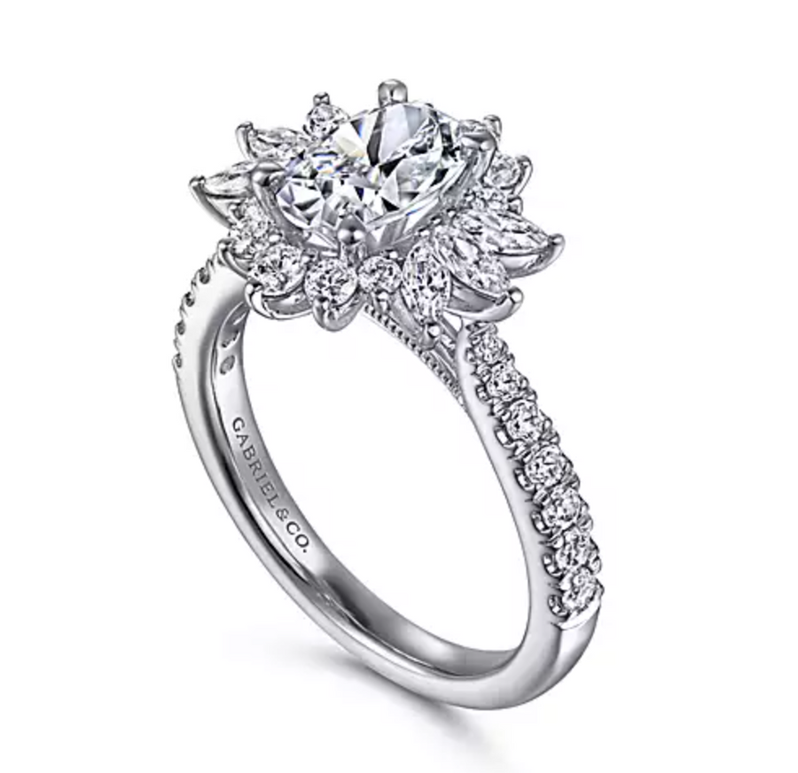 Bailee - 14K White Gold Bursting Halo Oval Diamond Engagement Ring